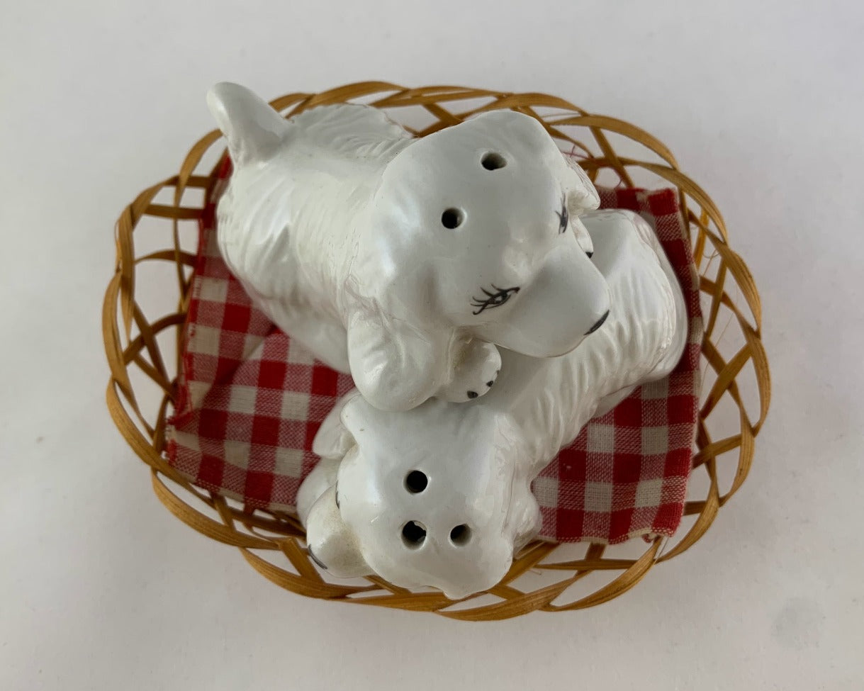 Puppies in a Basket Salt and Pepper Shakers