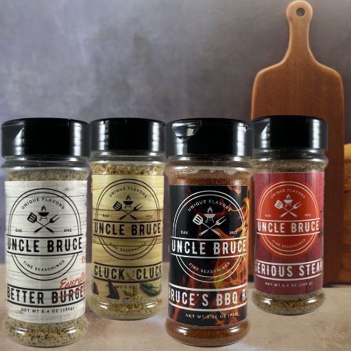 Seasoning bottles in spice rack