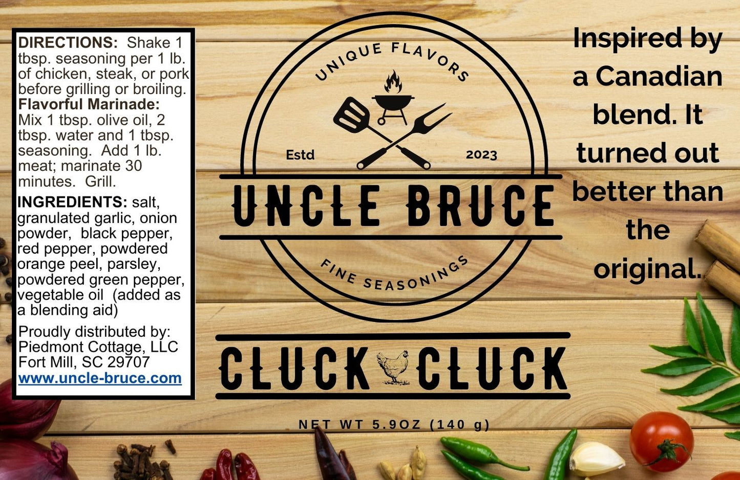 Uncle Bruce Chicken Cluck Cluck Label