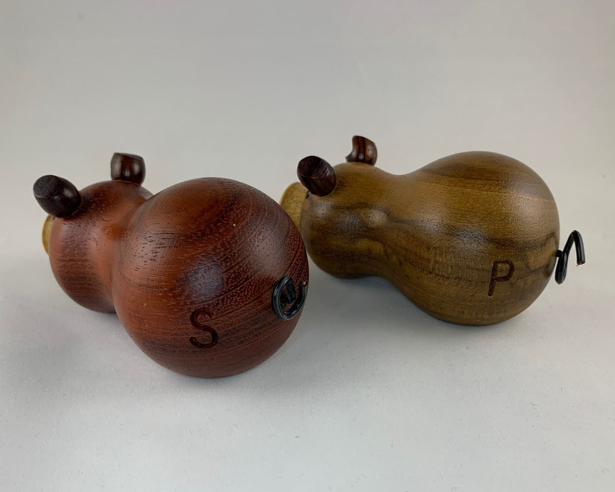 Wooden Pig Salt and Pepper Shakers