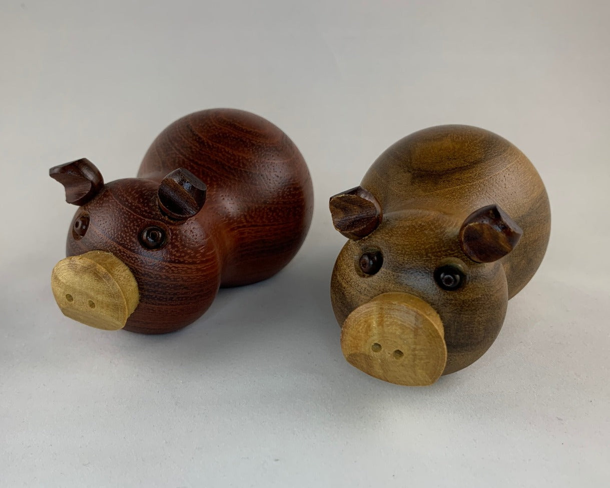 Wooden Pig Salt and Pepper Shakers