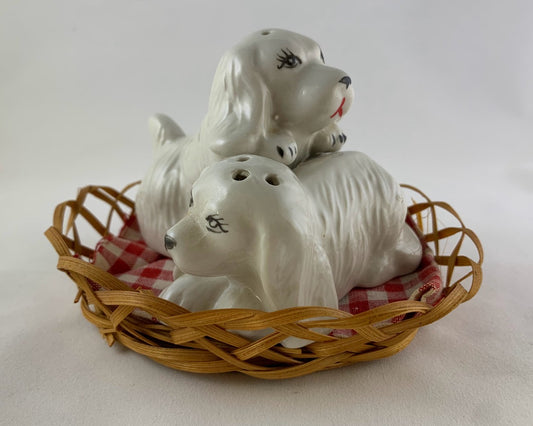 Vintage Puppies in a Basket Salt and Pepper Shakers