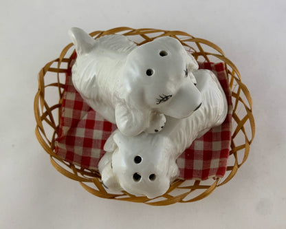 Vintage Puppies in a Basket Salt and Pepper Shakers