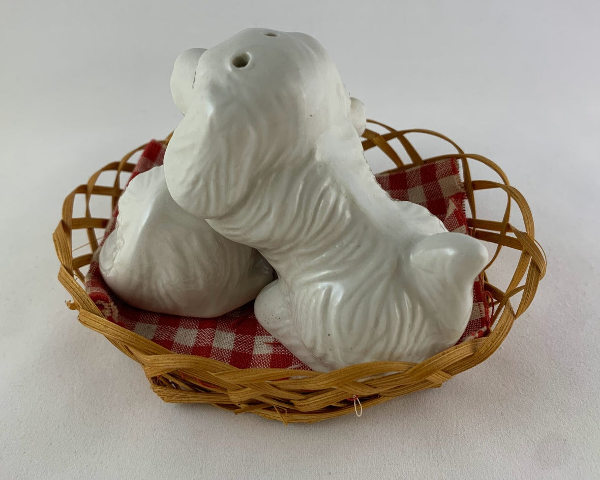 Vintage Puppies in a Basket Salt and Pepper Shakers