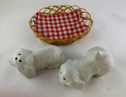 Vintage Puppies in a Basket Salt and Pepper Shakers