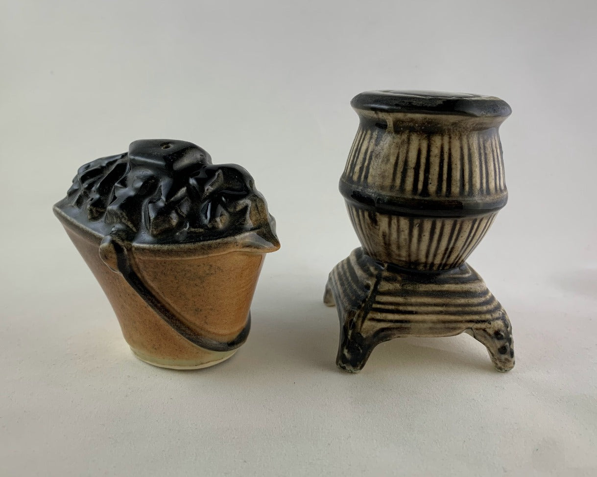 Vintage Potbelly Stove and Coal Bucket Salt and Pepper Shakers