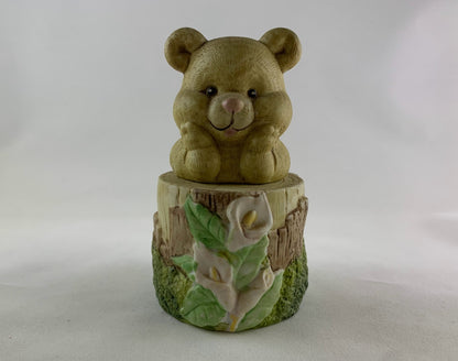 Bear Sitting on a Tree Stump Salt and Pepper Shakers