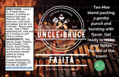 Uncle Bruce Fajita seasoning label