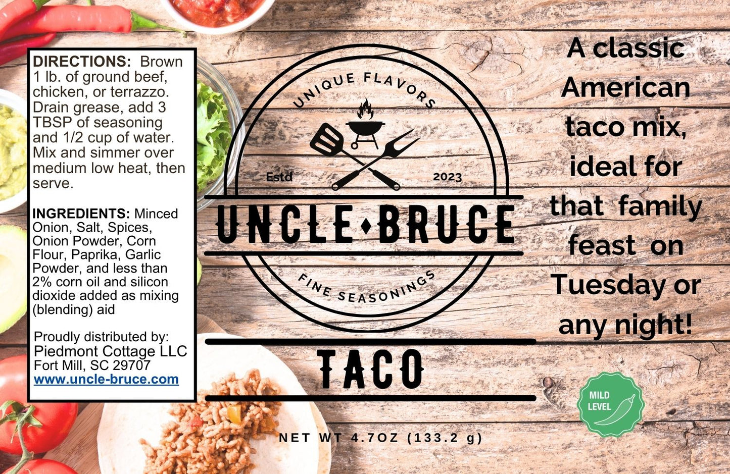 Uncle Bruce Taco Seasoning label