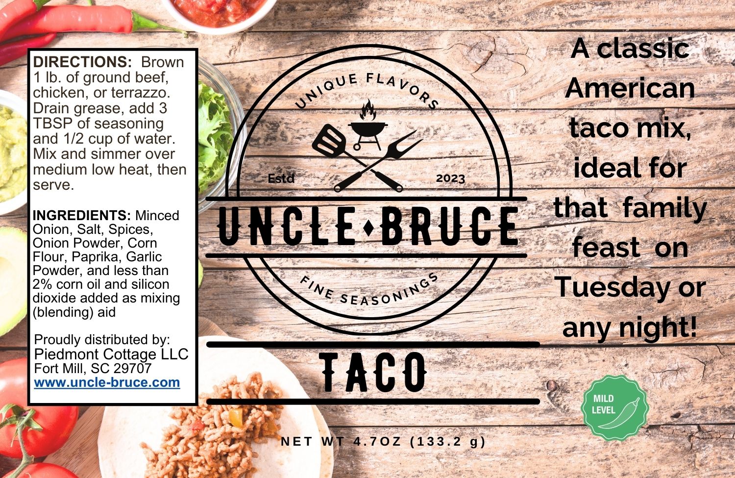 Uncle Bruce Taco Seasoning label